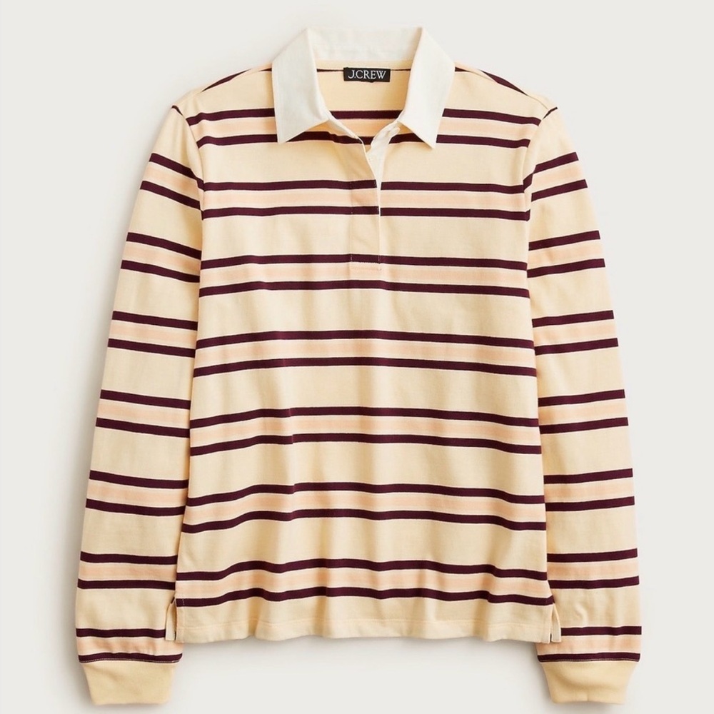 NWT J.Crew Striped Rugby Polo - Cream & Burgundy